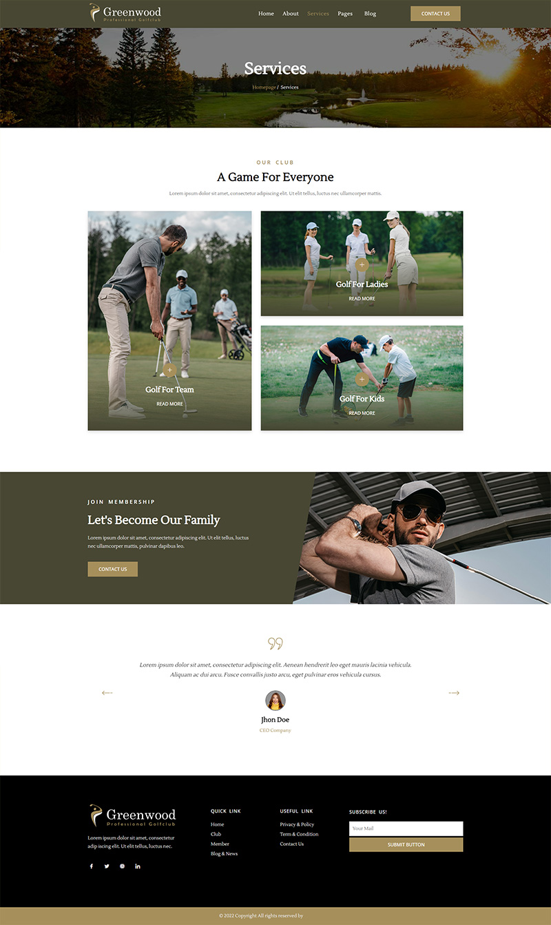 Greenwood Golf Club & Academy Elementor Template Kit by Fox_Creation